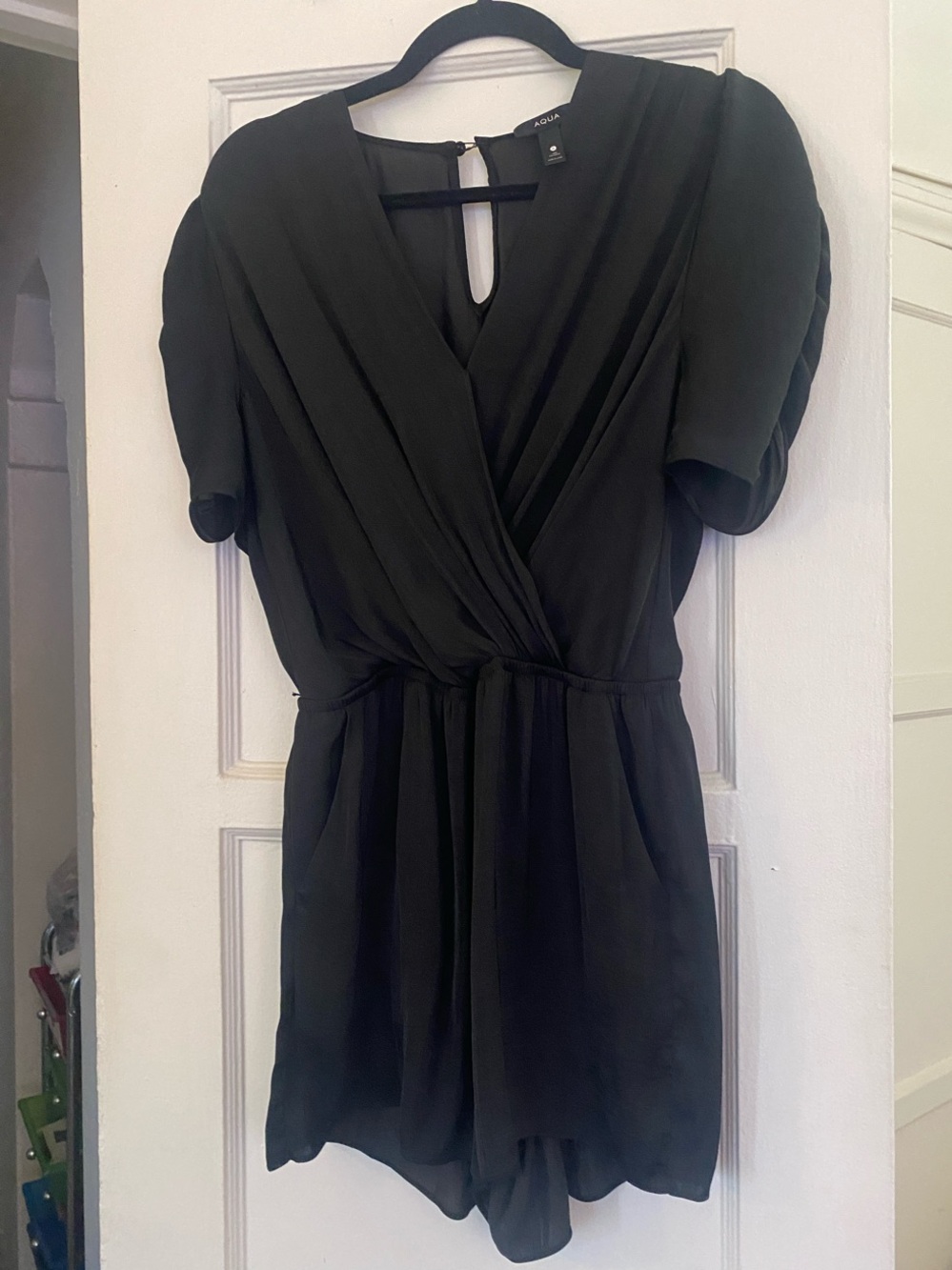 Aqua  Black V-Neck Wrap Romper Size S